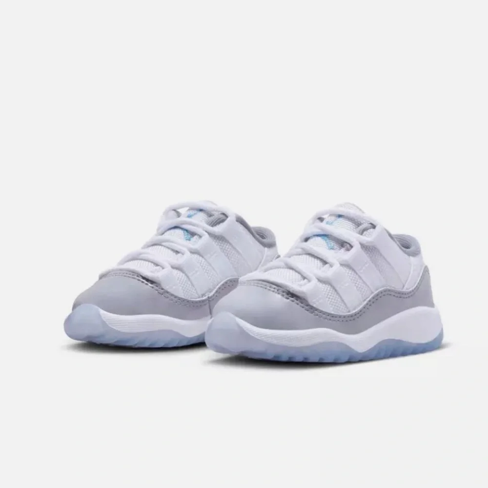 NWOT Nike Kids Air Jordan Retro 11 Low - Grey and White with Ice Blue Sole